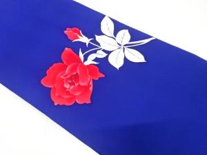 塩瀬　手描き　薔薇模様　名古屋帯